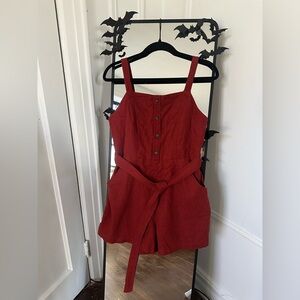 Rust Red Linen Romper – Size M Petite